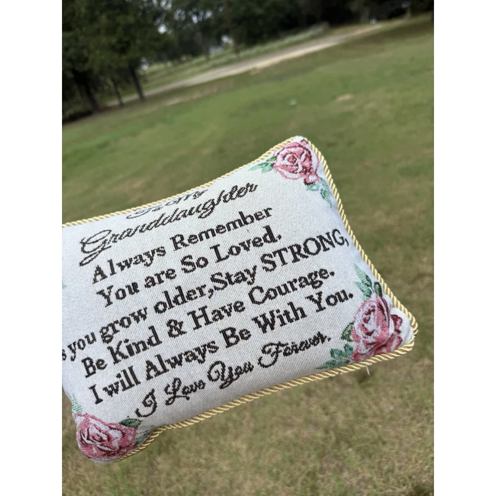 To My Granddaughter Rope Style Trim Tapestry Accent Pillow Roses Double Sided